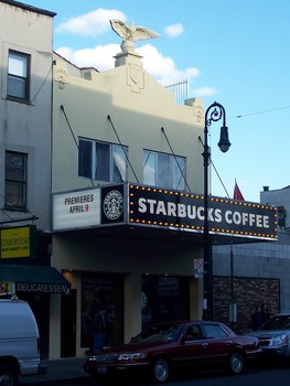 In Greenpoint, Starbucks preserved the eagle and the original marquee of the former Chopin Theatre